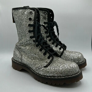 DOC DR. MARTENS SILVER SEQUIN GLITTER BOOTS RARE VINTAGE MADE IN ENGLAND…